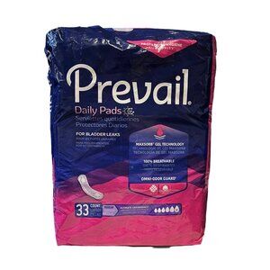Prevail Daily Pads For Bladder Leaks 33 Count Regular Omni-Odor Guard MaxSorb Ge